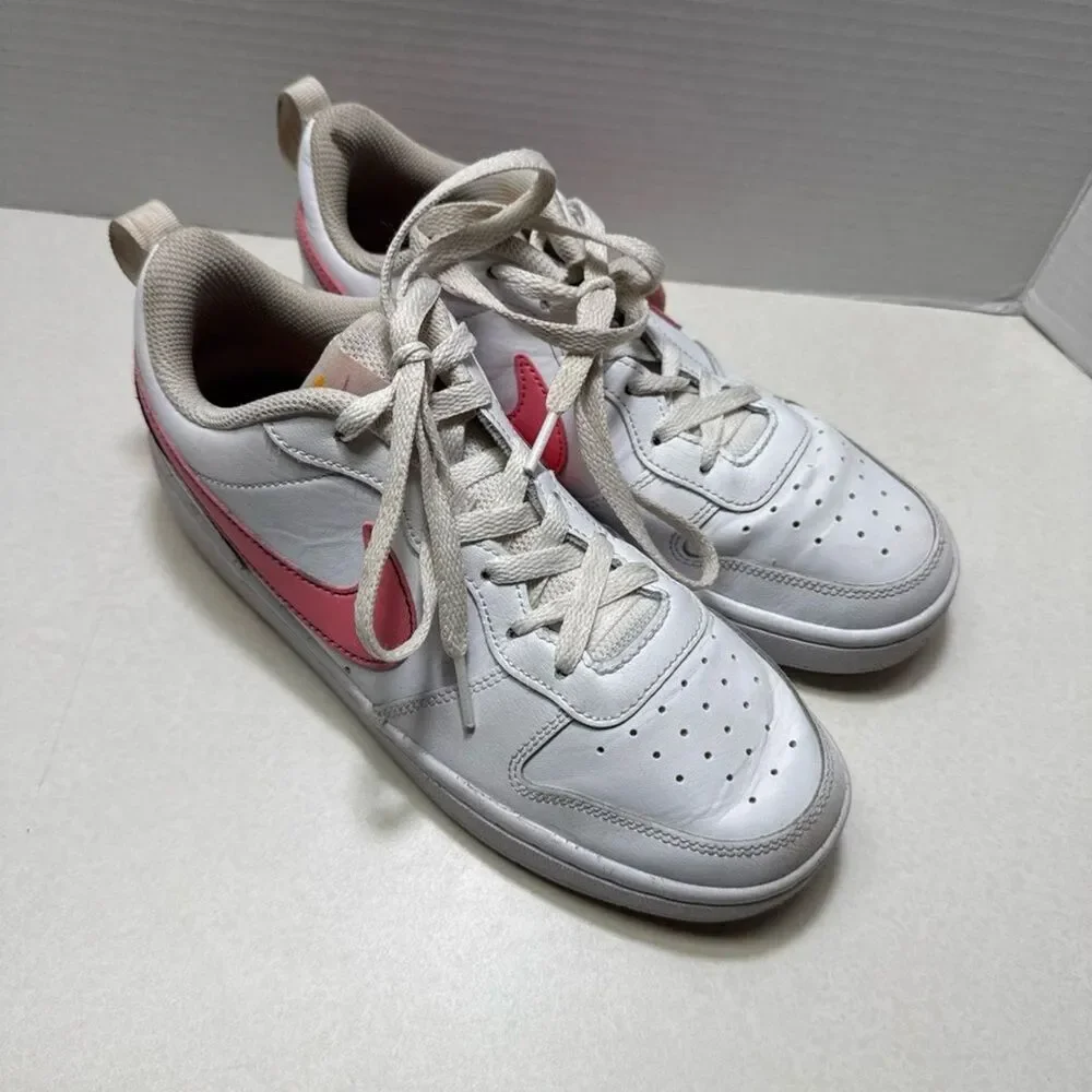 Nike Court Borough Low 2 GS Size 6 Youth White Coral Pink Swoosh Logo